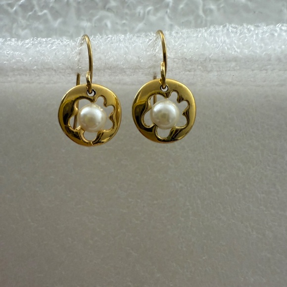 Drop earrings with pearl in the middle of primrose - Picture 5 of 5